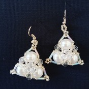 Handmade White Pearl Triangle Earrings