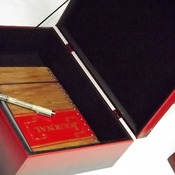 FREE POST - MEMORY BOX & JOURNAL. Large Aged Red and Rosewood Lockable Wooden Storage box with matching wooden Journal.