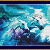 Blue Horses Cross Stitch Pattern