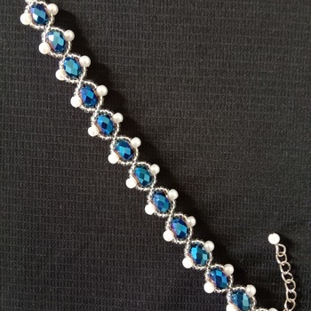 Handmade Royal Blue Crystal White Pearl Bracelet Jewellery