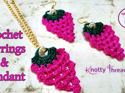 Crochet Earrings and Pendant Pattern | Strawberry Design | Krosha Jewelry | www.knottythreadz.com