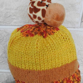 Hand Knitted Child's Multicoloured Giraffe Winter Hat - Frees Shipping