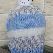 Hand Knitted Medium Child's Multicoloured Winter Hat With A Snowman - Free Shipping