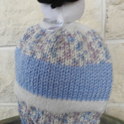 Hand Knitted Medium Child's Multicoloured Winter Hat With A Snowman - Free Shipping