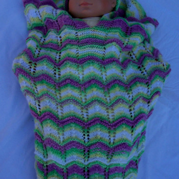 Hand Knitted Multicoloured Baby Papoose And Hat Set - Free Shipping