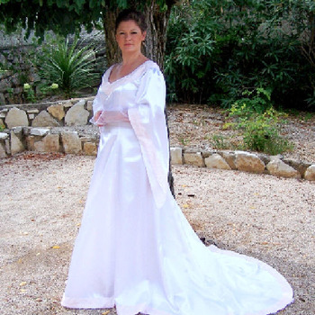 Handmade Women's White Satin Medieval Wedding Dress - Free Shipping