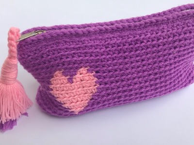 How to Crochet the Tapestry Heart Design Pouch with Zipper (No Audio Instructions)