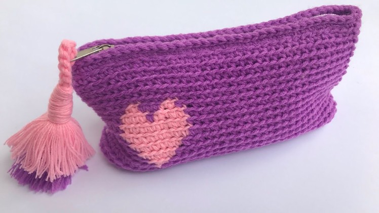 How to Crochet the Tapestry Heart Design Pouch with Zipper (No Audio Instructions)