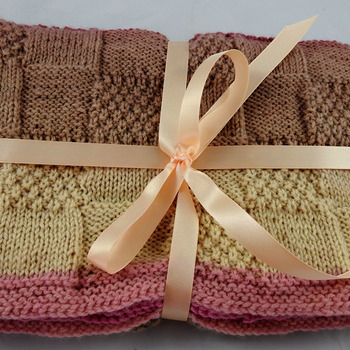 Knitted Soft Patterned Baby Blanket In Pinks And Browns - FREE SHIPPING
