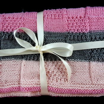 Knitted Striped Patterned Baby Blanket In Various Shades Of Pink And Grey - FREE SHIPPING