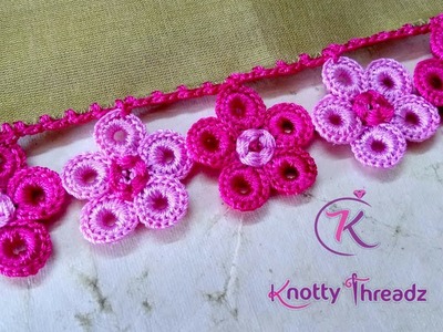 Latest Saree Kuchu Design | Crochet Flower Using Donuts | Requested Video | www.knottythreadz.com
