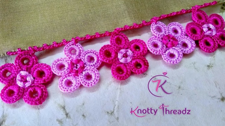 Latest Saree Kuchu Design | Crochet Flower Using Donuts | Requested Video | www.knottythreadz.com