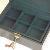 FREE POST - LOCKABLE Wooden GREEN Chest with inner storage tray. Handmade woodwork with lock and key.
