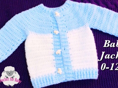 Super easy baby set - Crochet cardigan jacket - boy or girl 0-12M - beginners -Crochet for Baby #189