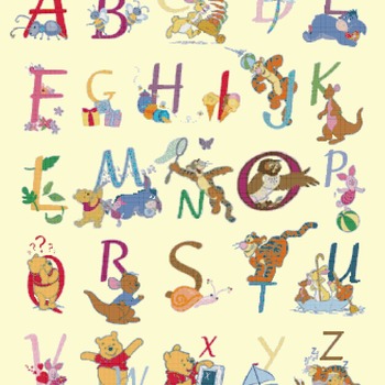 Counted cross stitch pattern alphabet high 65 winnie characters 315*391 stitches CH1439