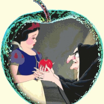 counted cross stitch pattern snow white into apple needlepoint 227x248 stitches CH2148