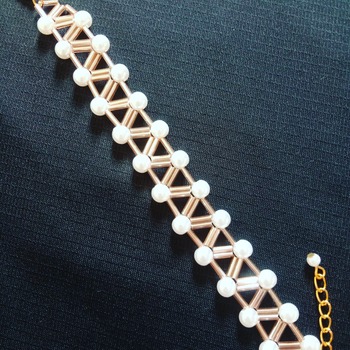Handmade Champagne Gold Triangle White Pearl Bracelet Jewellery