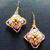Handmade Purple Pearl Gold Diamond Shape Earrings Jewellery