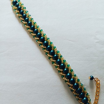 Handmade Dark Green Gold Flat Spiral Bracelet Jewellery