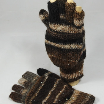 Knitted Random Browns, Silver And Grey Convertible Gloves - FREE SHIPPING