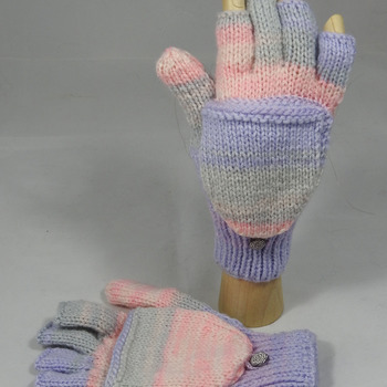 Women's Knitted Pink, Purple And Grey Random Convertible Gloves - FREE SHIPPING