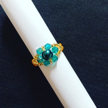 Handmade Dark Green Pearl Crystal Ring Jewellery