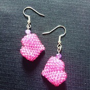Handmade Pink Seed Beads Heart Shape Earrings Jewellery