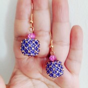 Handmade Purple Golden Diamond Shape Beaded Ball Earrings Jewellery