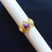 Handmade Purple White Pearl Gold Ring Jewellery