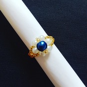 Handmade White Blue Pearl Gold Ring Jewellery