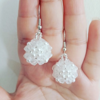 Handmade White Pearl Beaded Ball Earrings Jewellery