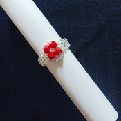 Handmade White Pearl Red Crystal Square Ring Jewellery