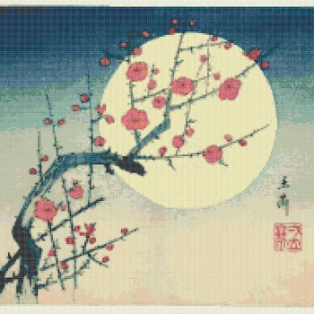 Counted Cross Stitch Kanagawa Hokusai blossom with flower 248*189stitches CH1531