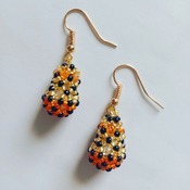 Handmade Orange Black Gold Teardrop Earring Jewellery