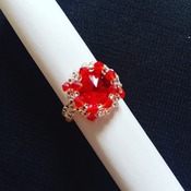 Handmade Red Crystal Silver Round Ring Jewellery