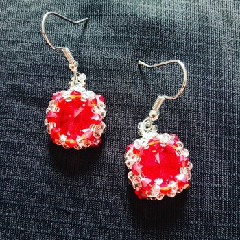 Handmade Red Crystal Silver Round Earrings Jewellery
