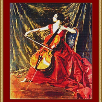 A Woman Playing Music Cross Stitch Pattern