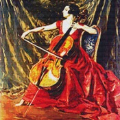 A Woman Playing Music Cross Stitch Pattern