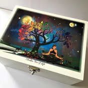 CHAKRA TREE of LIFE Wooden Box with Original Galactic Spiritual Artwork. Wooden Storage Box. Spiritual Décor and Gift by Livz Design.
