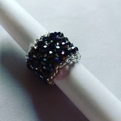 Handmade Black Crystal Silver Band Ring Jewellery