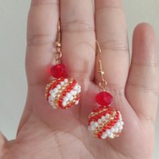 Handmade Red White Gold Spiral Beaded Ball Earring Jewellery