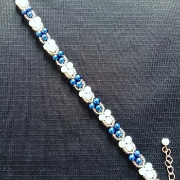 Handmade White Blue Pearl Silver Bracelet Jewellery