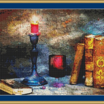 Reading By Candle Light Cross Stitch Pattern