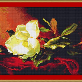 A Magnolia On Red Velvet Cross Stitch Pattern