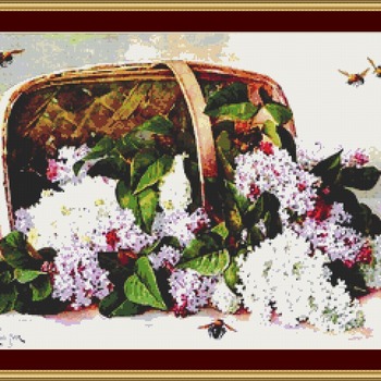 Basket Of Victorian Lilacs Cross Stitch Pattern