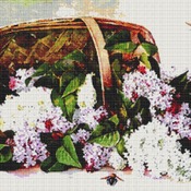 Basket Of Victorian Lilacs Cross Stitch Pattern