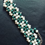 Handmade Dark Green Grey Pearl Silver Bracelet Jewellery