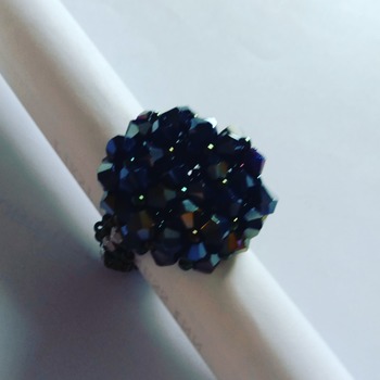 Handmade Black Crystal Round Ring Jewellery