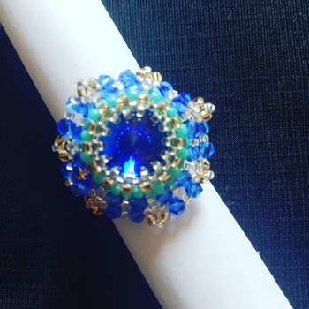 Handmade Royal Blue Crystal Silver Ring Jewellery