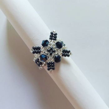 Handmade Black Crystal Criss Cross Ring Jewellery